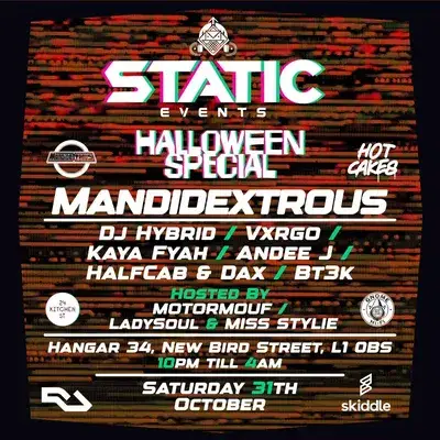 Static Events Presents:- Mandidextrous + DJ Hybrid, Vxrgo & More
